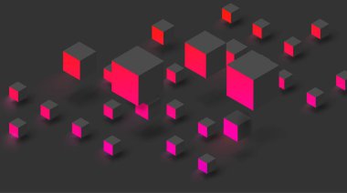 Pembe geometrik 3d ile siyah dokulu arka plan deseni cubes.