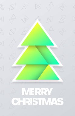 Neşeli Noel tebrik kartı yeşil origami Noel ağacı ile.