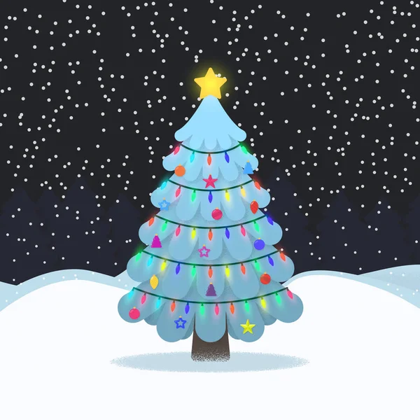 Frohes neues Jahr Karte mit Weihnachtsbaum und Schnee. — Stockvektor