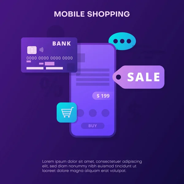 Online-Shop, mobiles Einkaufen. Landing Page Template mit Smartphone — Stockvektor