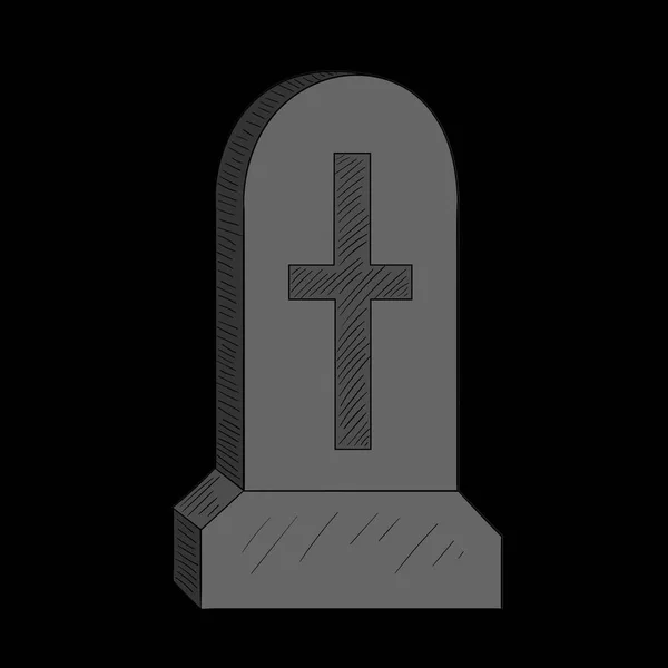 Lápida gris de Halloween con cruz de tumba sobre fondo negro . — Vector de stock