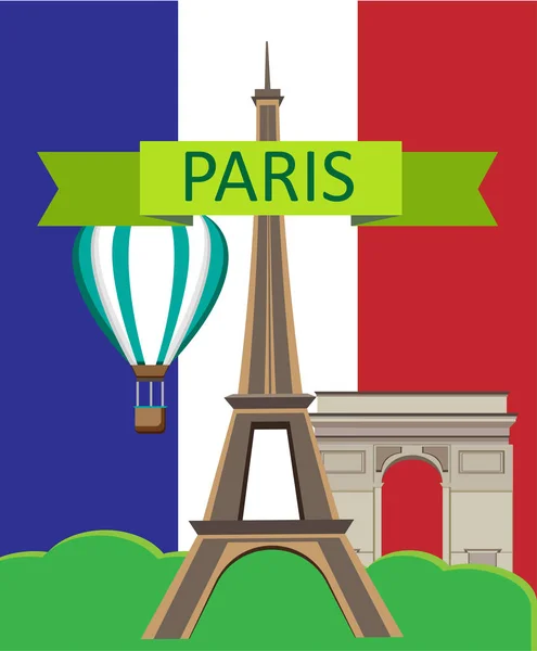 Tarjeta París con bandera y Torre Eiffel . — Vector de stock