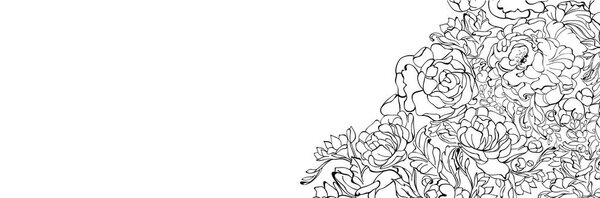 White banner with black floral ornament.