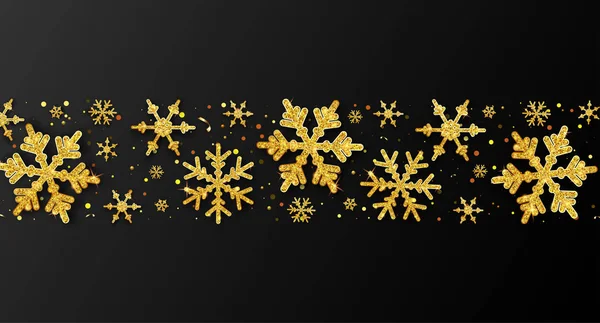 Jul, nyår eller vintern banner med gyllene glänsande snöflinga — Stock vektor