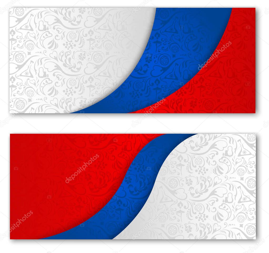Two football world cup backgrounds with russian flag.