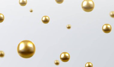 White background with gold shiny 3d balls abstract pattern.