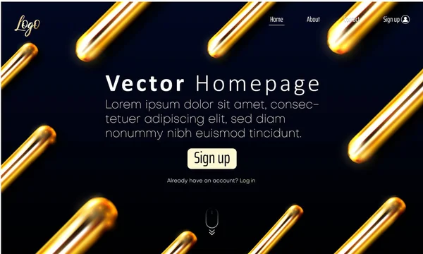 Zwarte Web homepage sjabloon met pictogrammen en gouden abstracte geome — Stockvector