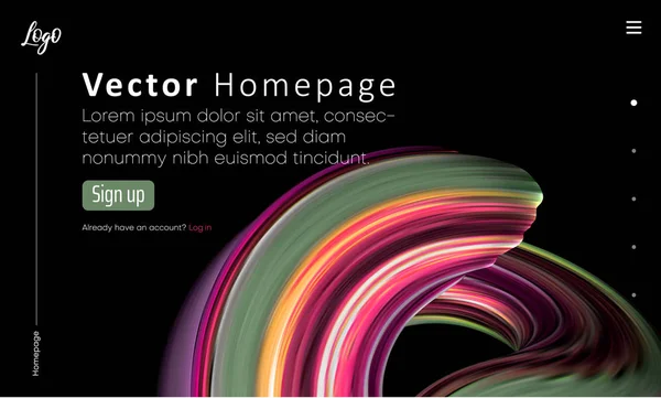 Zwarte Web homepage sjabloon met pictogrammen en abstracte kleurrijke BRU — Stockvector