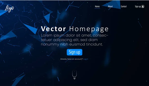 Blauwe Web homepage sjabloon met pictogrammen en abstracte digitale Neon — Stockvector