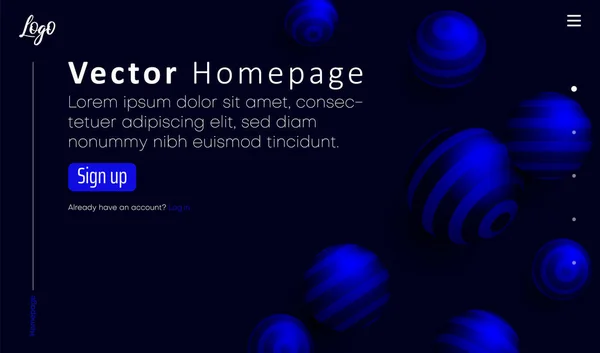 Web homepage template with icons and abstract blue balls pattern — Stock Vector