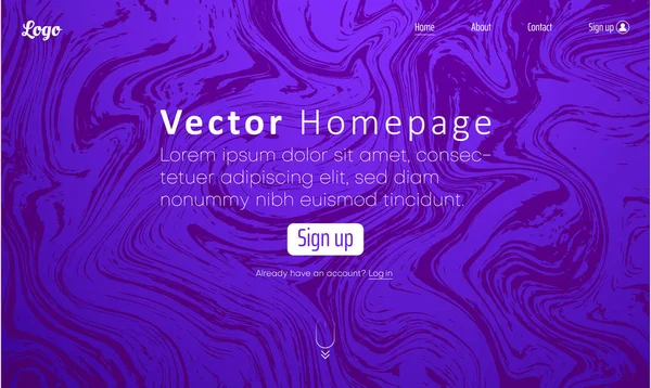 Paarse Web homepage sjabloon met pictogrammen en abstracte marmeren tekst — Stockvector