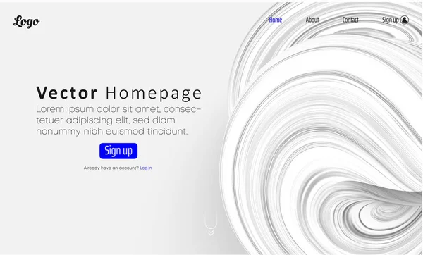 White web homepage template with icons and abstract pink brushst — 스톡 벡터