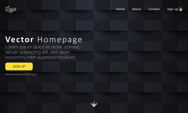 Plantilla de página web negro con iconos y abstracto pa geométrica — Archivo Imágenes Vectoriales