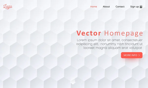 Witte web homepage template met pictogrammen en abstracte honingraten p — Stockvector