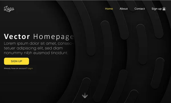 Plantilla de página web negra con botones y geometría abstracta — Archivo Imágenes Vectoriales