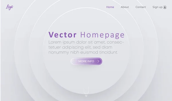 White web homepage template with buttons and abstract round geom — 스톡 벡터