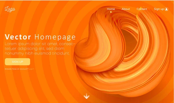 Orange web homepage template with buttons and abstract brushstro — Stock Vector