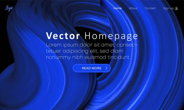 Blauwe Web homepage sjabloon met knoppen en abstracte penseelstreek — Stockvector