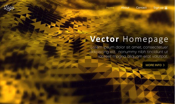 Gele web homepage template met knoppen en abstracte digitale g — Stockvector