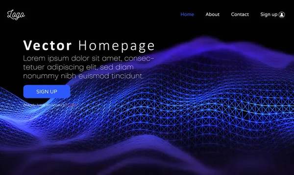 Web homepage sjabloon met knoppen en blauwe abstracte digitale netto — Stockvector