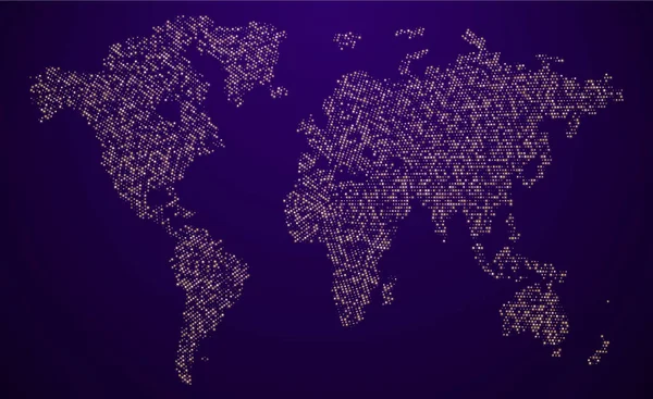 Purpurowy abstrakcyjna mapa świata. Błyszczący szablon plakatu cyfrowego. — Wektor stockowy