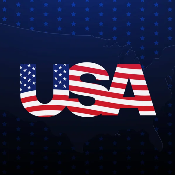 Sfondo blu con lettere USA colorate in bandiera americana . — Vettoriale Stock