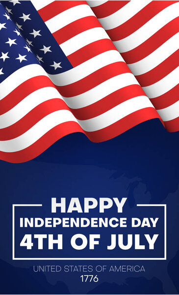 Happy Independence Day of USA, July 4th. American flag on blue b