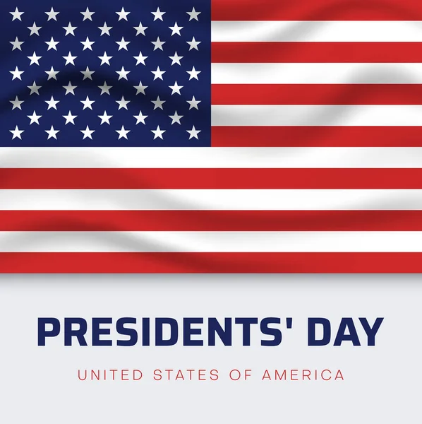 Día de los Presidentes en Estados Unidos. Cartel de saludo blanco con bandera americana . — Vector de stock