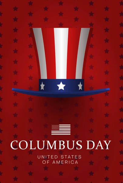 Columbus Day, October 14th, in USA. Red poster with cylinder hat — Stock Vector