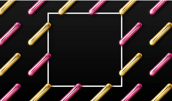 Affiche noire avec cadre et or et rose brillant cylindres 3d ou — Image vectorielle