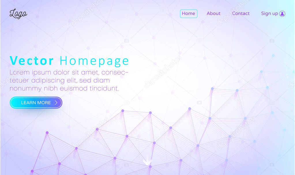 Lilac web homepage template with buttons and abstract network pa