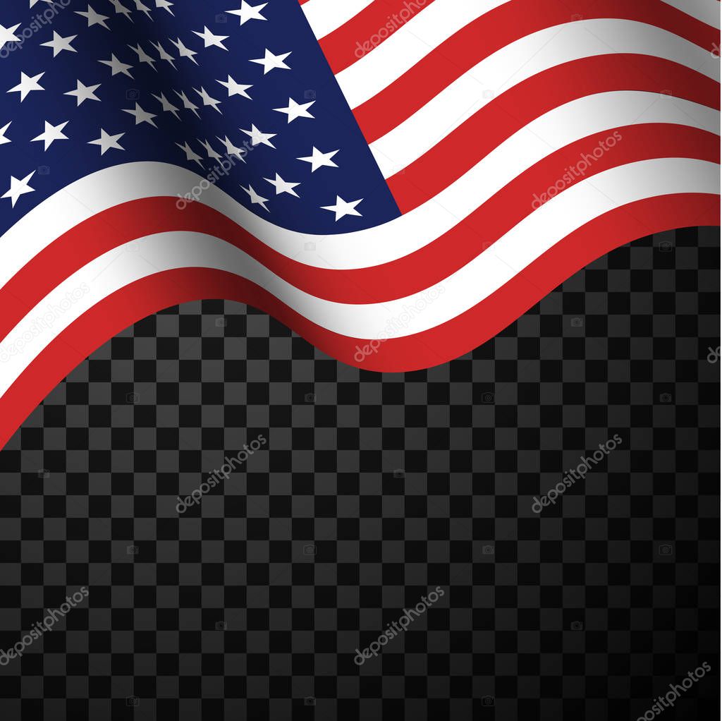 Blue and red fabric USA flag on transparent background. Happy fl