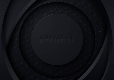 Black abstract background with hexagons pattern. Metal or carbon