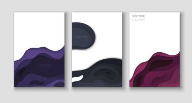 Renkli çok katmanlı papercut ile beyaz soyut kartlar seti