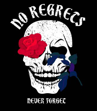White skull with red rose flower. T-shirt print, design for yout