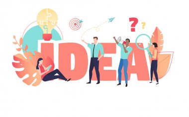 Fikir, mercan yaratıcı poster insanlar birlikte çalışan. Beyin