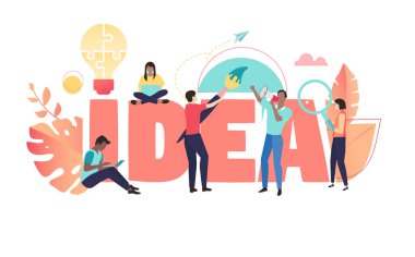 İş fikri, togethe çalışan insanlarla mercan yaratıcı poster