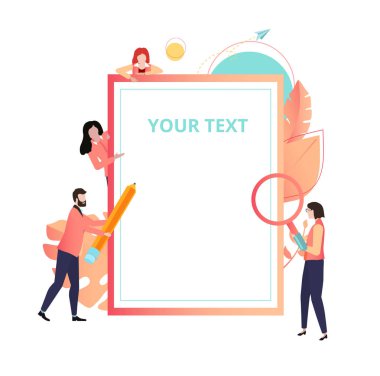 White and coral paper template with people and space for your te