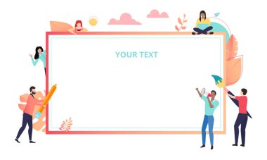 White and coral paper template with people and space for your te