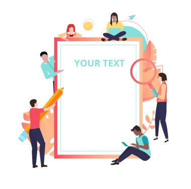 White and coral paper template with people and space for your te