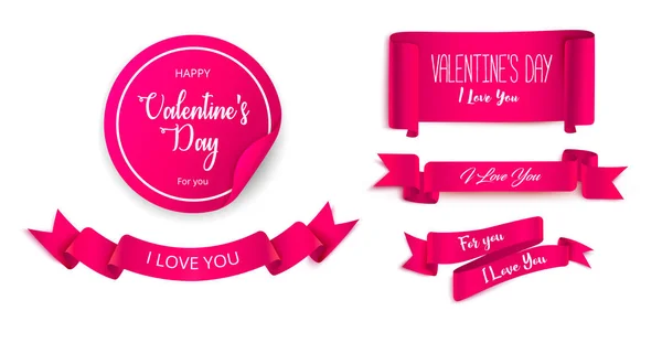 Pink ünnepi szalagok és matricák halmaza a St. Valentine 's Day — Stock Vector