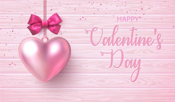 Happy st. valentine 's day rosa Holzkarte mit 3D-Herz und Con — Stockvektor