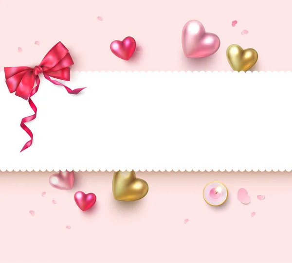 Plantilla de tarjeta de felicitación de papel con corazones 3d para San Valentín — Vector de stock