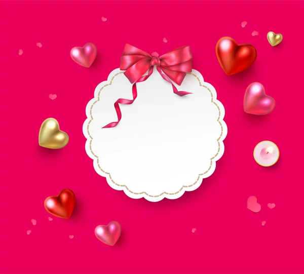 Plantilla de tarjeta de felicitación de papel con corazones 3d para San Valentín — Archivo Imágenes Vectoriales