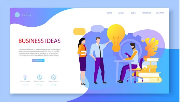 Ideias e projetos de negócios. Apresentação, landing page ou webpa — Vetor de Stock
