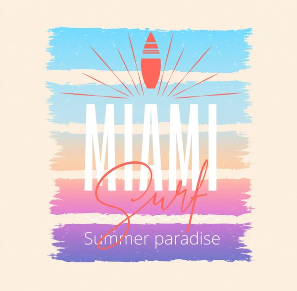 Kolorowy plakat z Miami Surf napis. Nadruk T-shirt, SUMM — Wektor stockowy