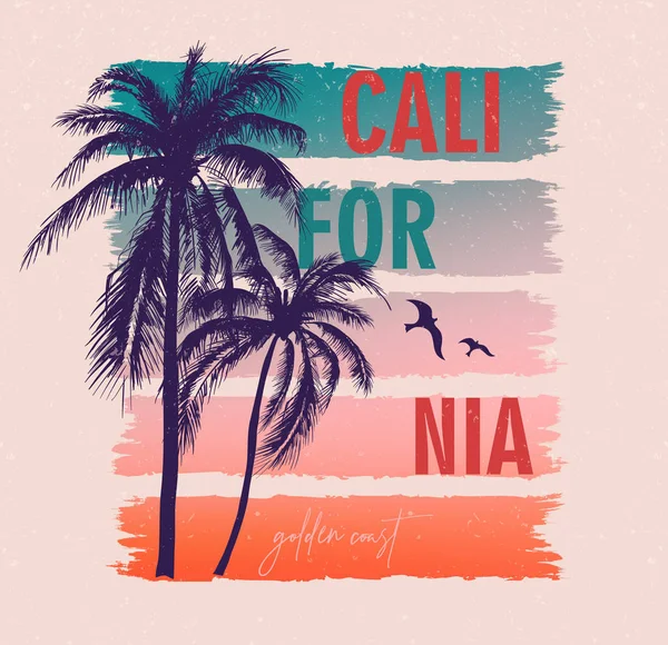 California, costa dorada. Cartel colorido con palmeras. T-shi. — Archivo Imágenes Vectoriales