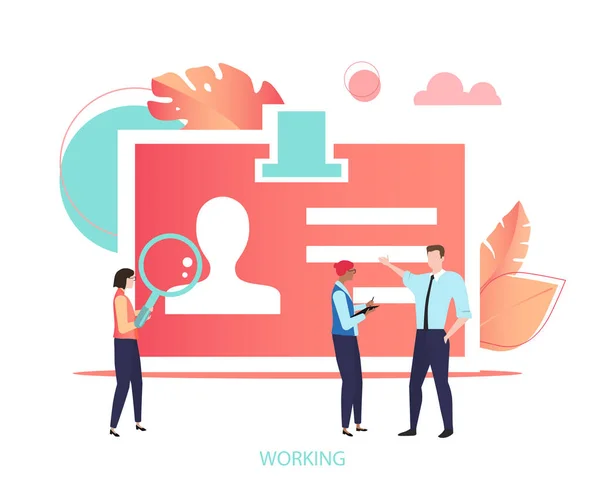 Working. Coral website template for business projects with peopl — Stock Vector