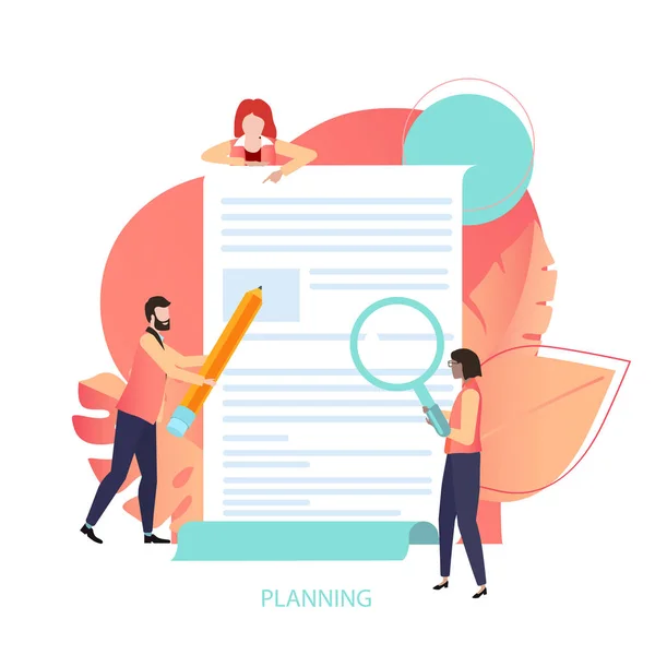 Planning, business project, goals and ideas. Presentation, landi — Stock Vector