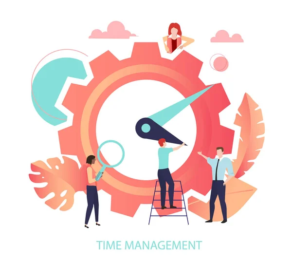 Gestión del tiempo. La gente planea el horario y gestiona su tiempo. Cor. — Archivo Imágenes Vectoriales